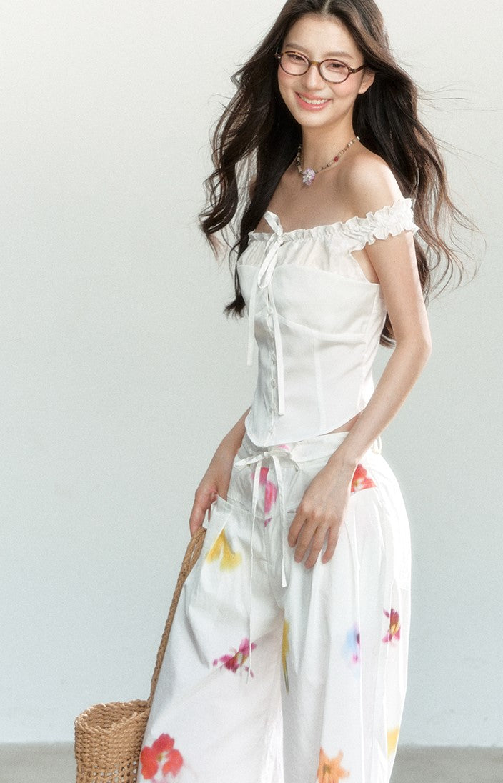 Flower Drawstring Casual Drape Pants SHI0165