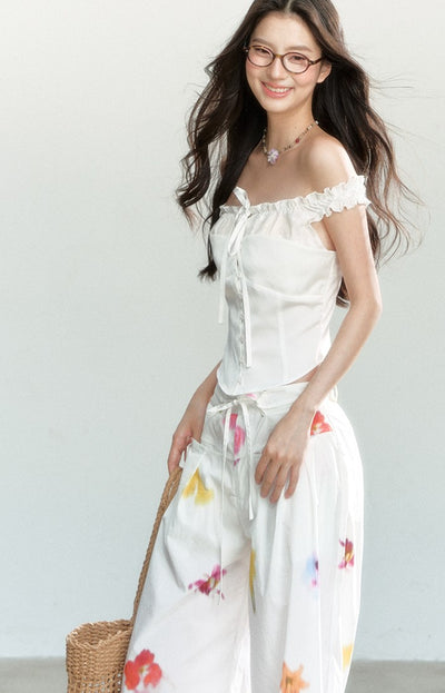 Flower Drawstring Casual Drape Pants SHI0165