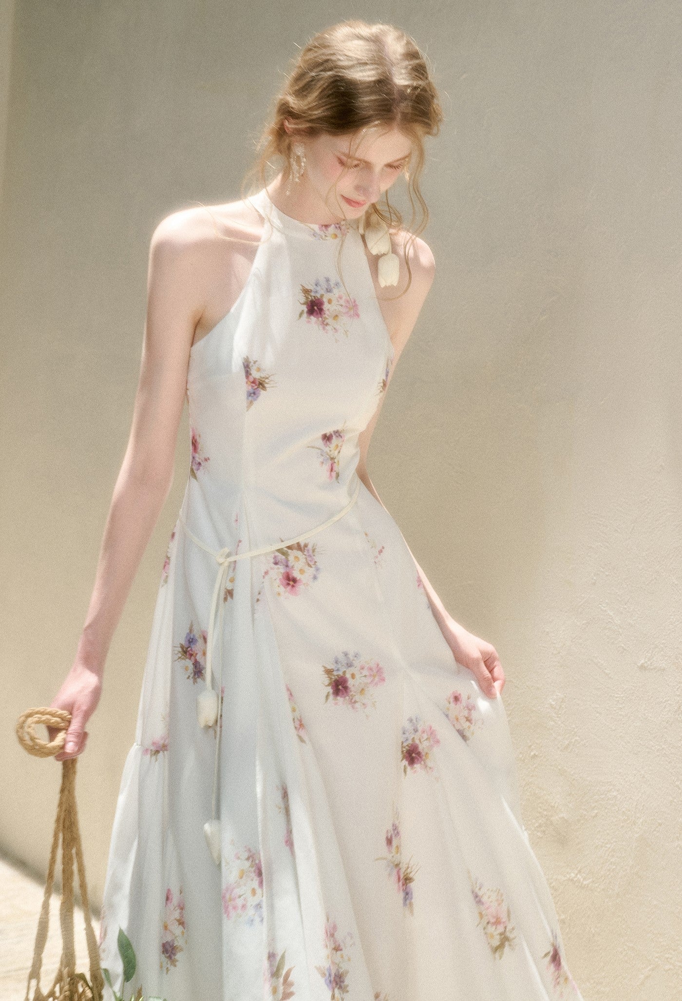 Halter Neck Flower Printed Dress GRO0160