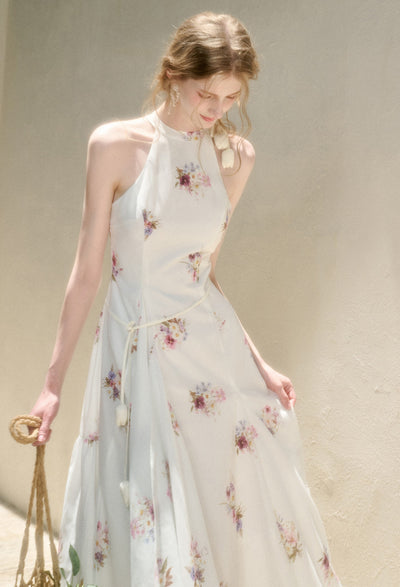 Halter Neck Flower Printed Dress GRO0160
