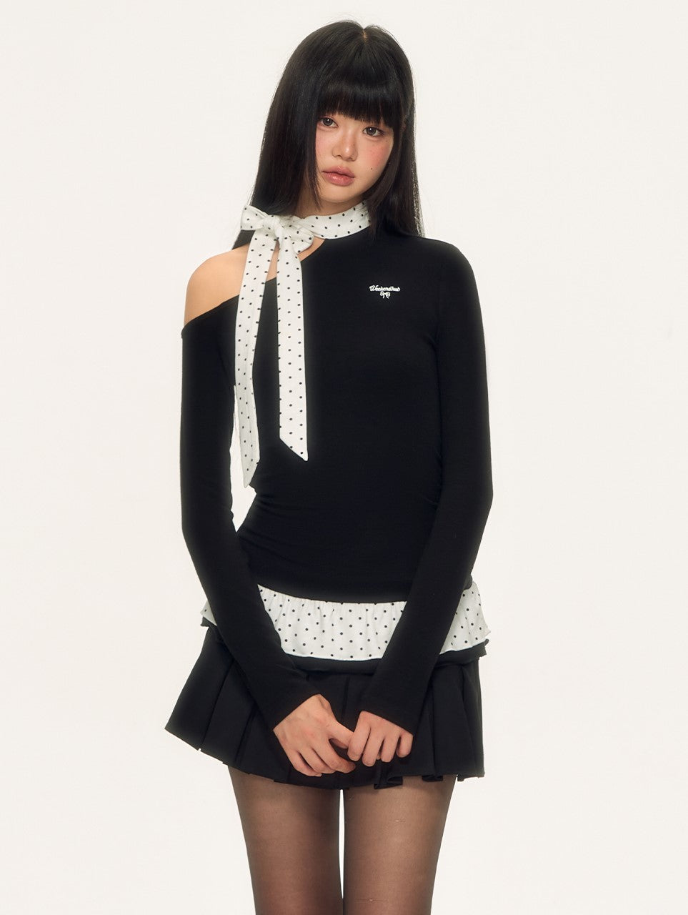 Polka Dot Tie-up Long-sleeved T-shirt WEE0086