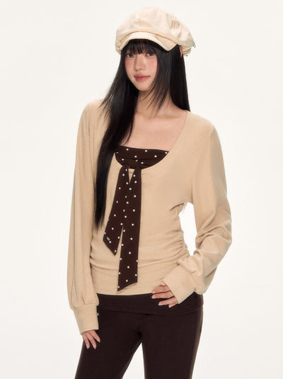 Polka Dot Bow Long-sleeved Top WEE0089