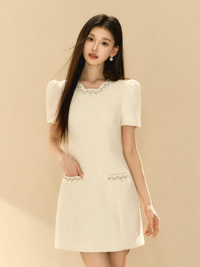 Puff Sleeve A-line Beaded Dress OSH0141