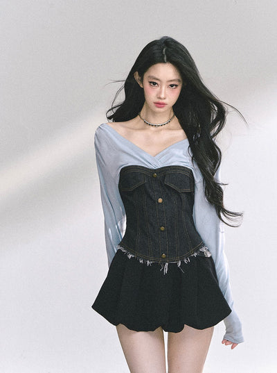 V-neck Cropped Denim T-shirt DIA0539