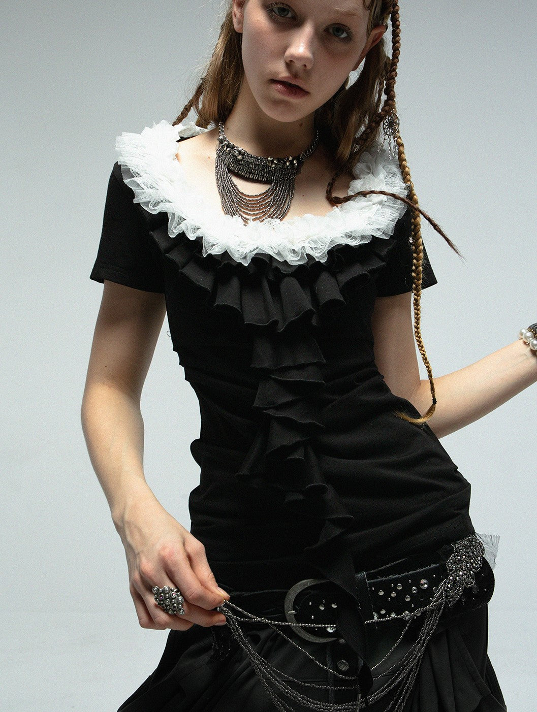 Multi-layer Lace Ruffles T-shirt DOU0107