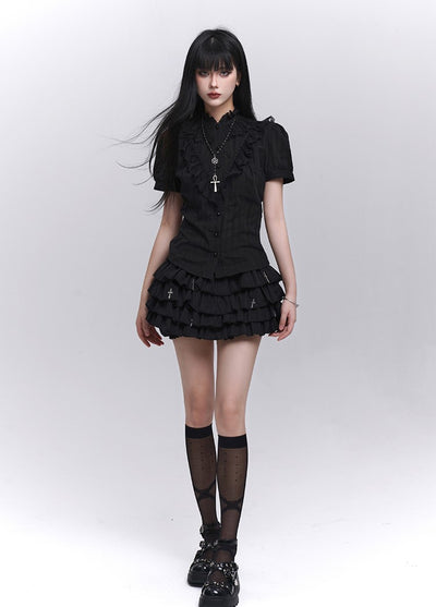 Black Short-sleeved Gothic Lace Shirt LAD0205