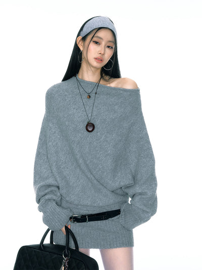 Loose Lazy Temperament High-end Oblique Shoulder Sweater CUR0157