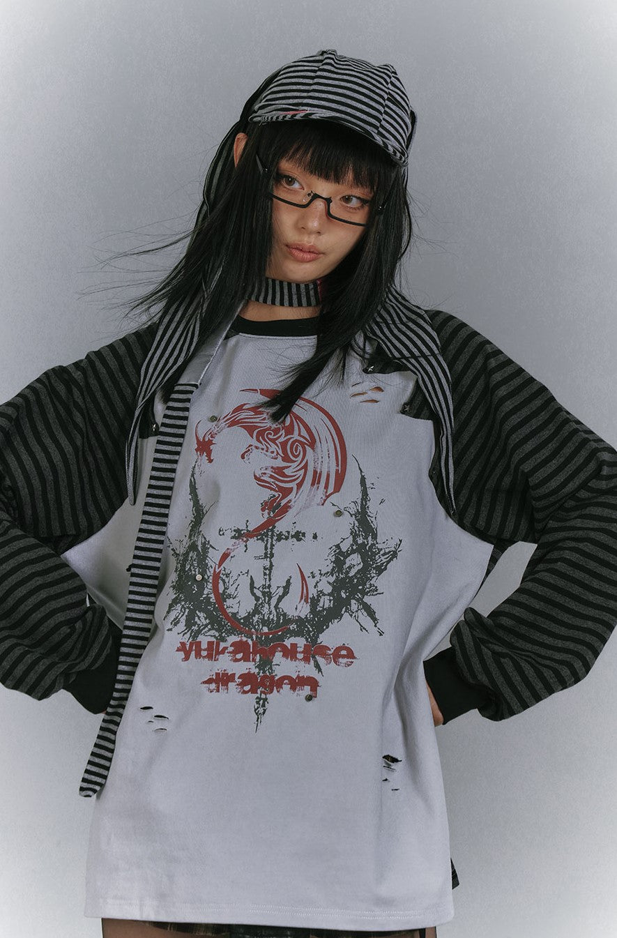 Raglan Striped Long-sleeved T-shirt KIN0150