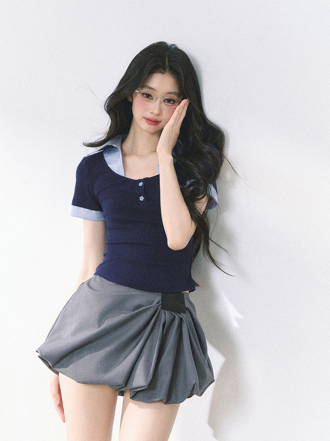 Fake Two-piece Flower Button T-shirt DIA0460