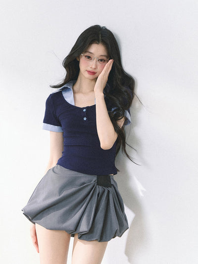 Fake Two-piece Flower Button T-shirt DIA0460