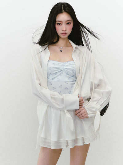 Mesh Lace Stitching Beads Shirt VIA0239