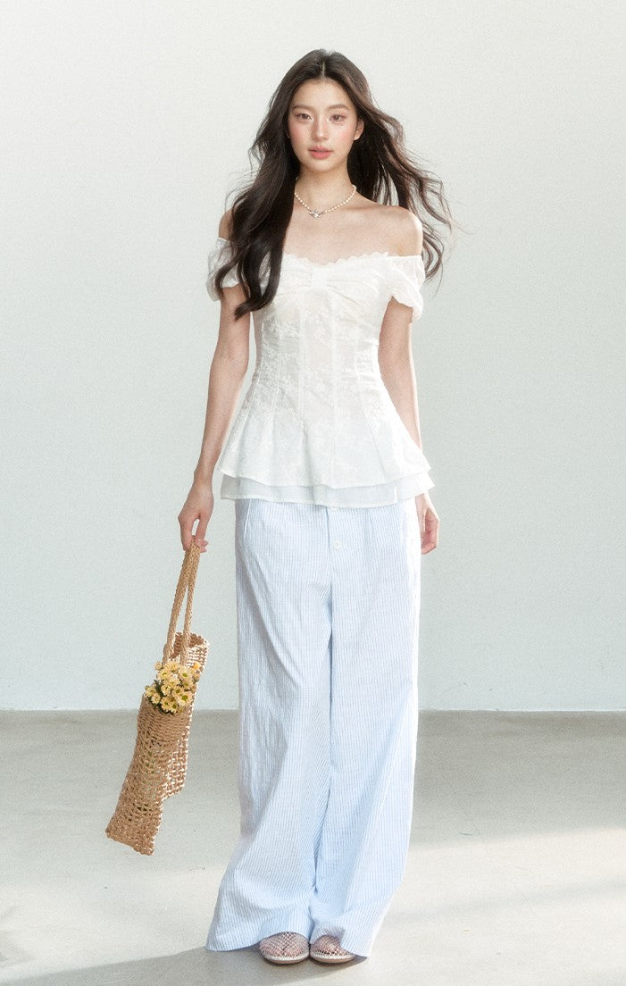 Blue Striped Casual Wide-leg Pants SHI0160