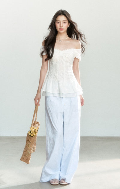 Blue Striped Casual Wide-leg Pants SHI0160