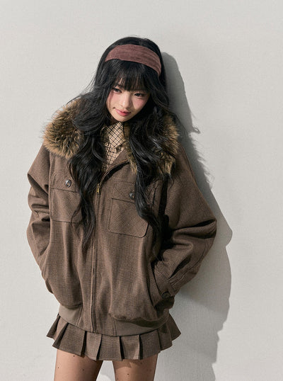Brown Quilted Jacket/Pleated Skirt DIA0724