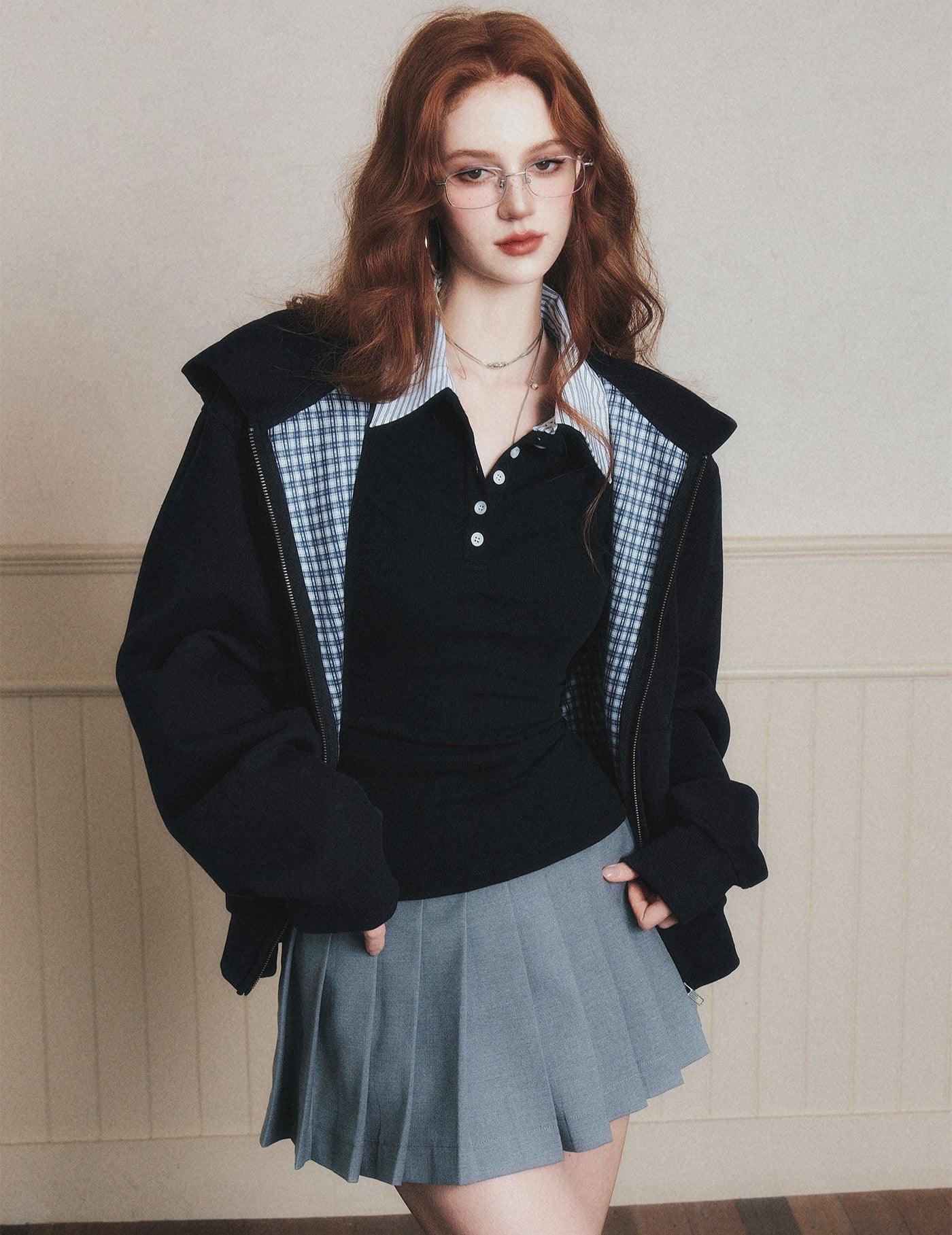 Plaid Patchwork Hooded Oversized Jacket LUL0184