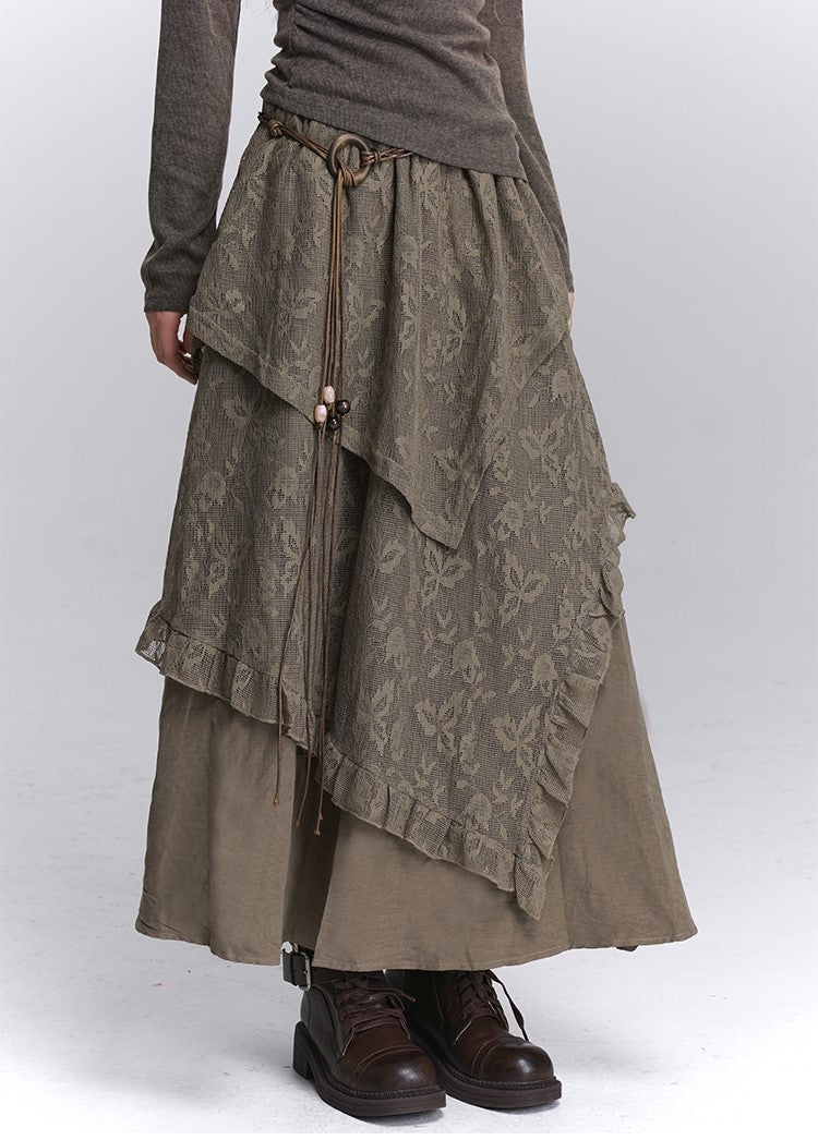 Brown Lace Cake Long Skirt LAD0250