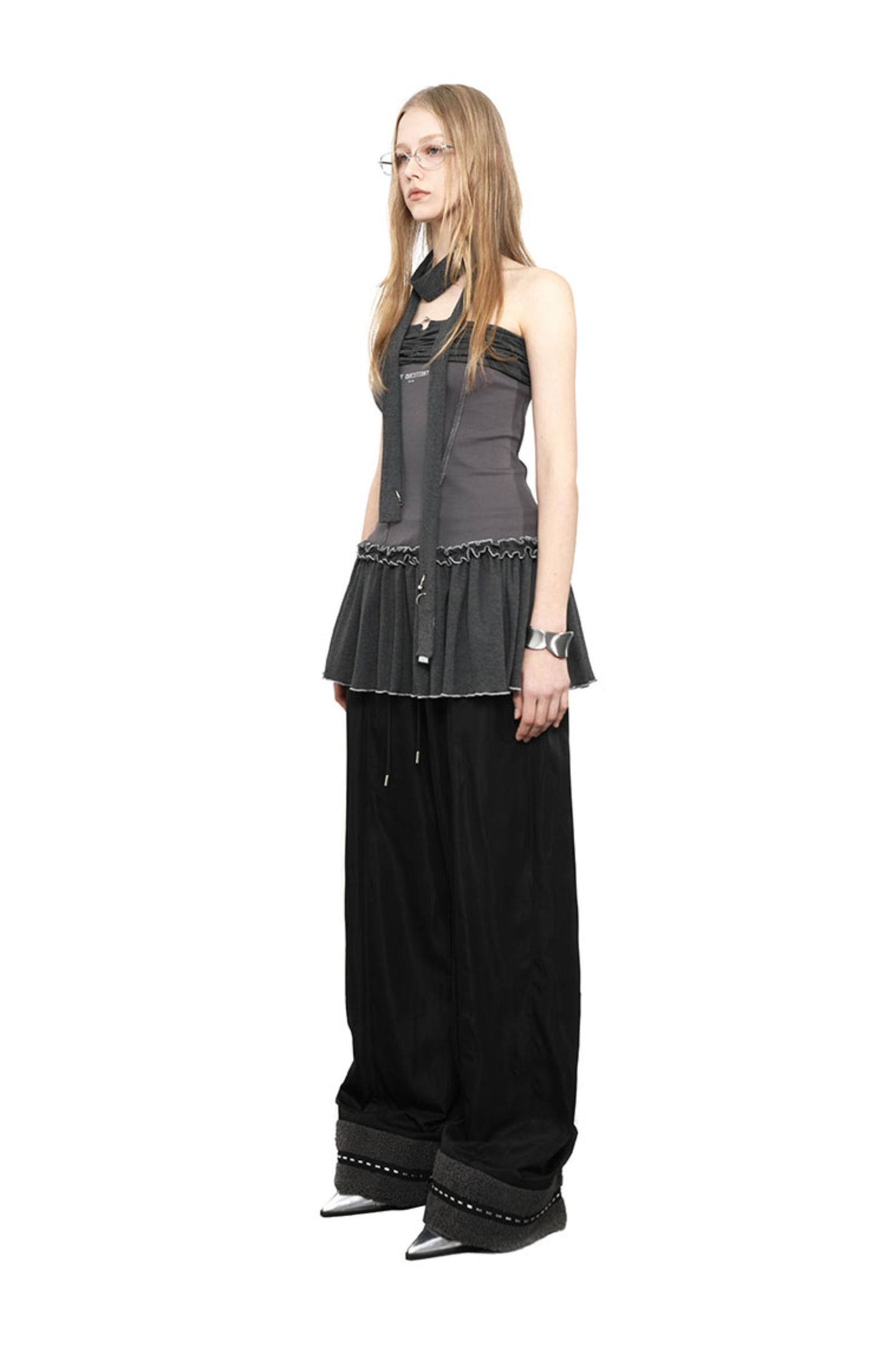 Gray Layered Ruffled Tube Top Dress ANY0090