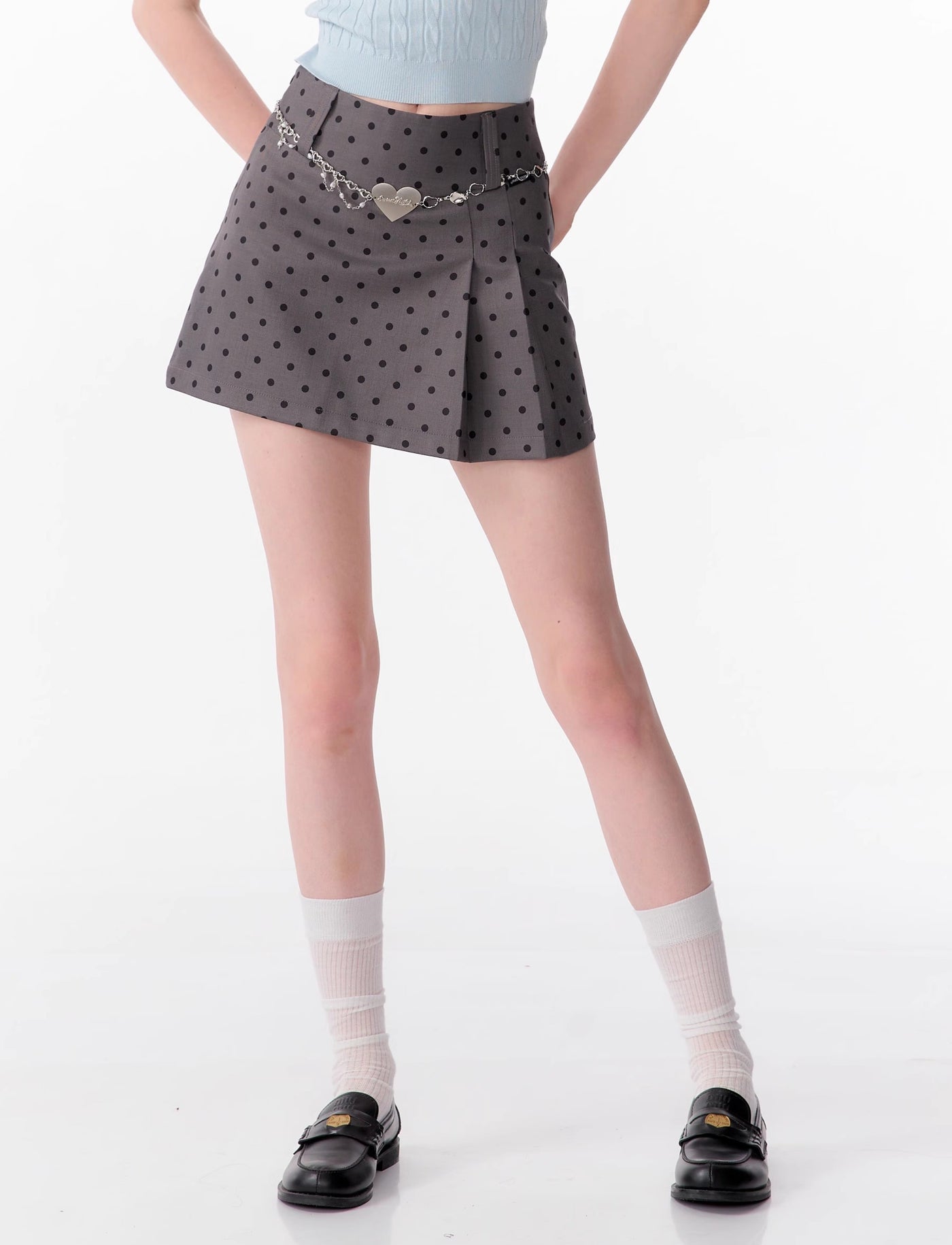 High-end High Waist Slim Black And Gray Polka Dot A-line Short Skirt ZIZ0091