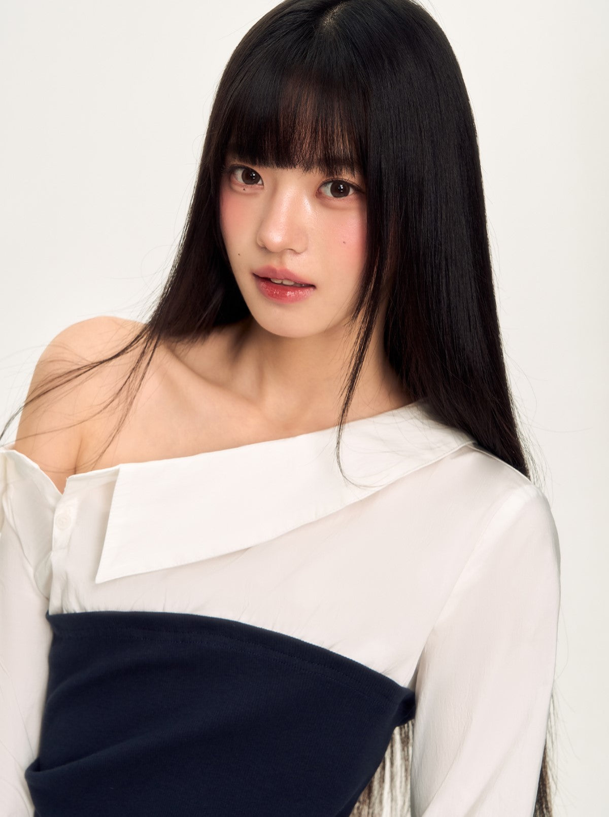 Stitching Oblique Shoulder Shirt WEE0035