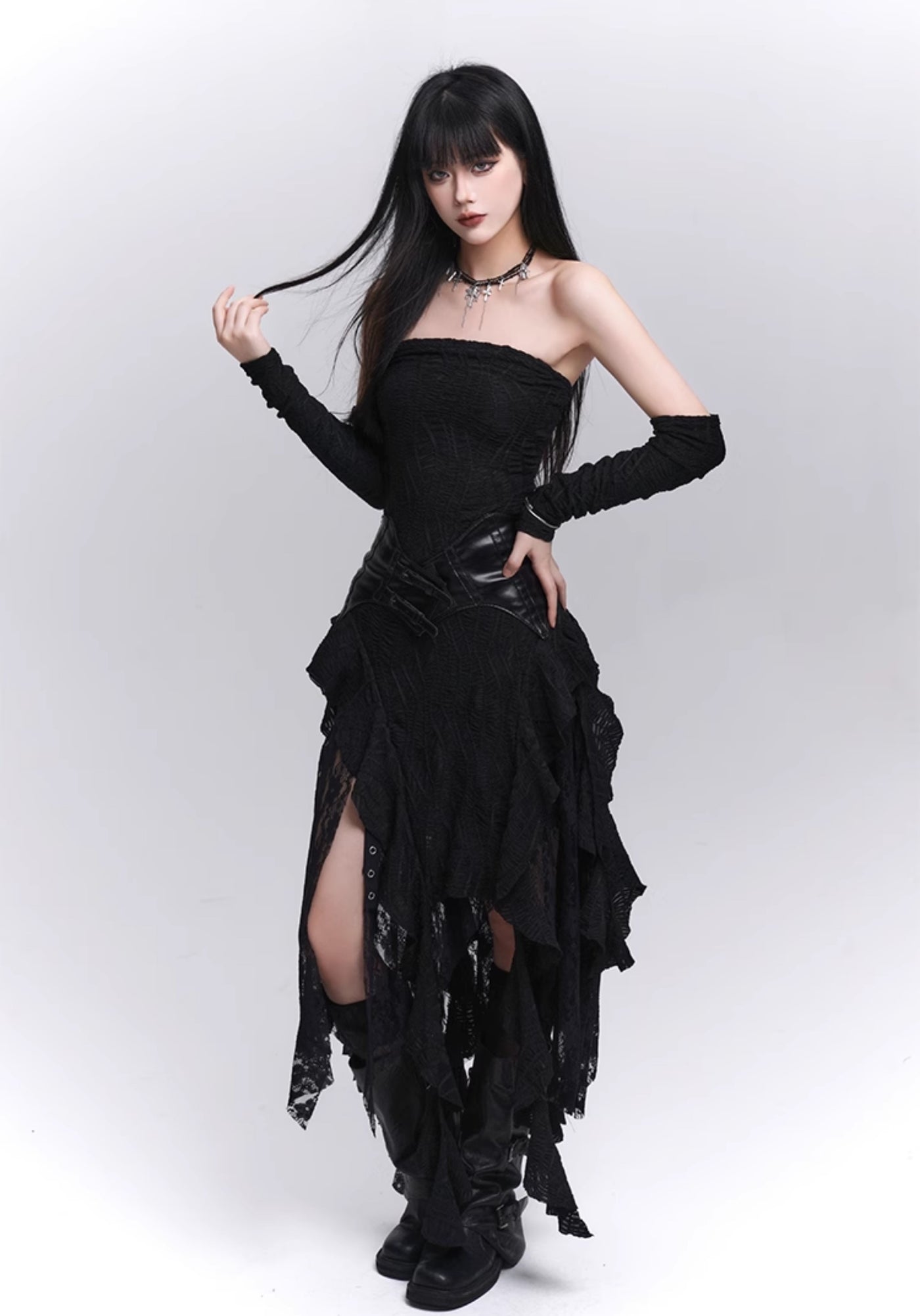 Black Lace Irregular Hem Dress LAD0206