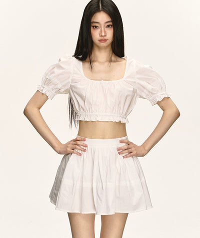 Puff Sleeve Shirt/High Waist Skirt ANA0032