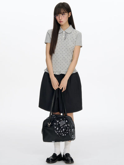 Polka Dot Ruffle Hem T-shirt NEC0207