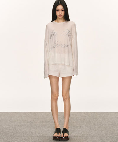 Letter Print White Long-sleeved T-shirt ANA0068