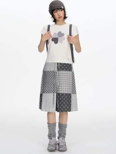 Polka Dot Plaid Print Skirt NEC0209
