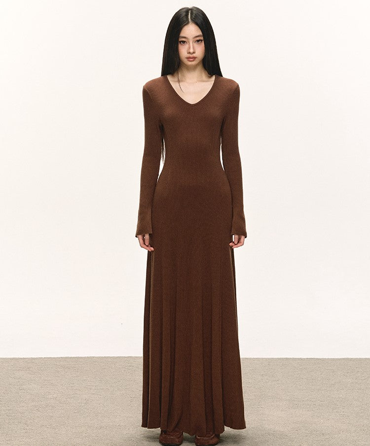 Slimming Waist Long Sleeves Knitted Dress ANA0090