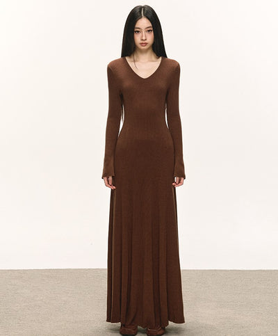 Slimming Waist Long Sleeves Knitted Dress ANA0090