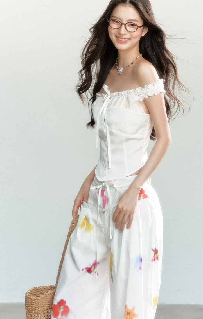 White Bow Design Slim Top SHI0166