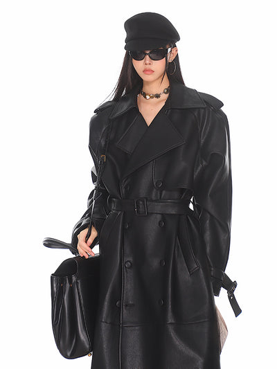 High-end Niche Silhouette Leather Long Coat UNC0154