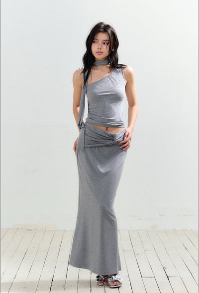 One-shoulder Top/Twisted Maxi Skirt AGM0161