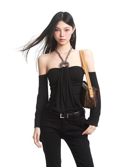 Off-Shoulder Long-Sleeve Bandeau T-Shirt UNC0312