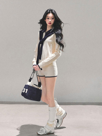 Two-Color Knitted Top/Shorts DIA0685