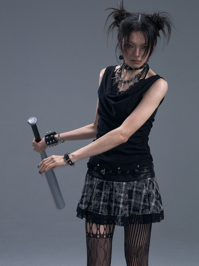 Punk Rock Plaid Double Belt Skirt FRU0091