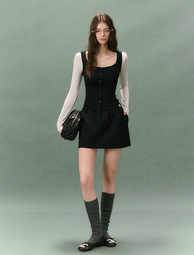 Two-piece Color-blocked Square Neck T-shirt LAL0237