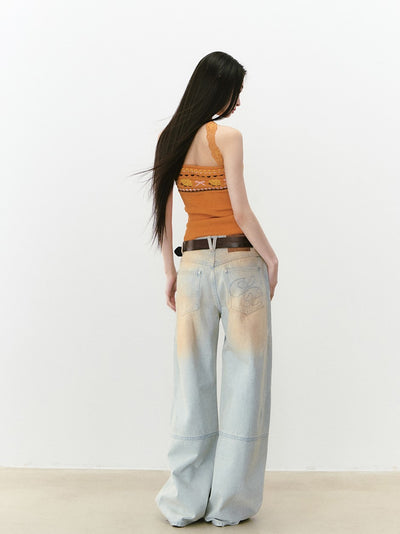 Retro Distressed Contrast Jeans VIA0245