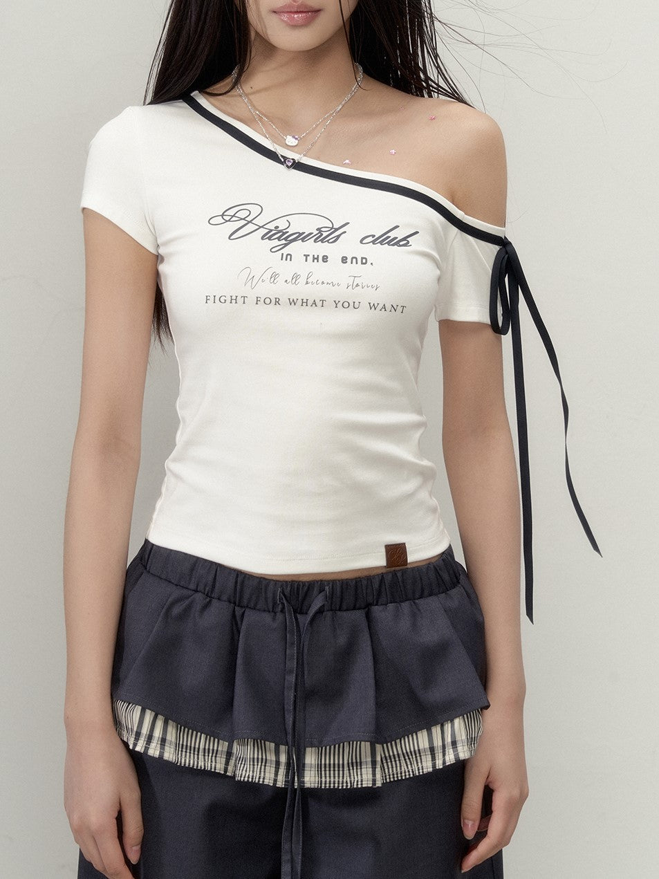 Lace-up Letter Print T-shirt VIA0258