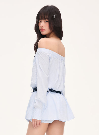 Striped Off-Shoulder Shirt Dress WEE0067