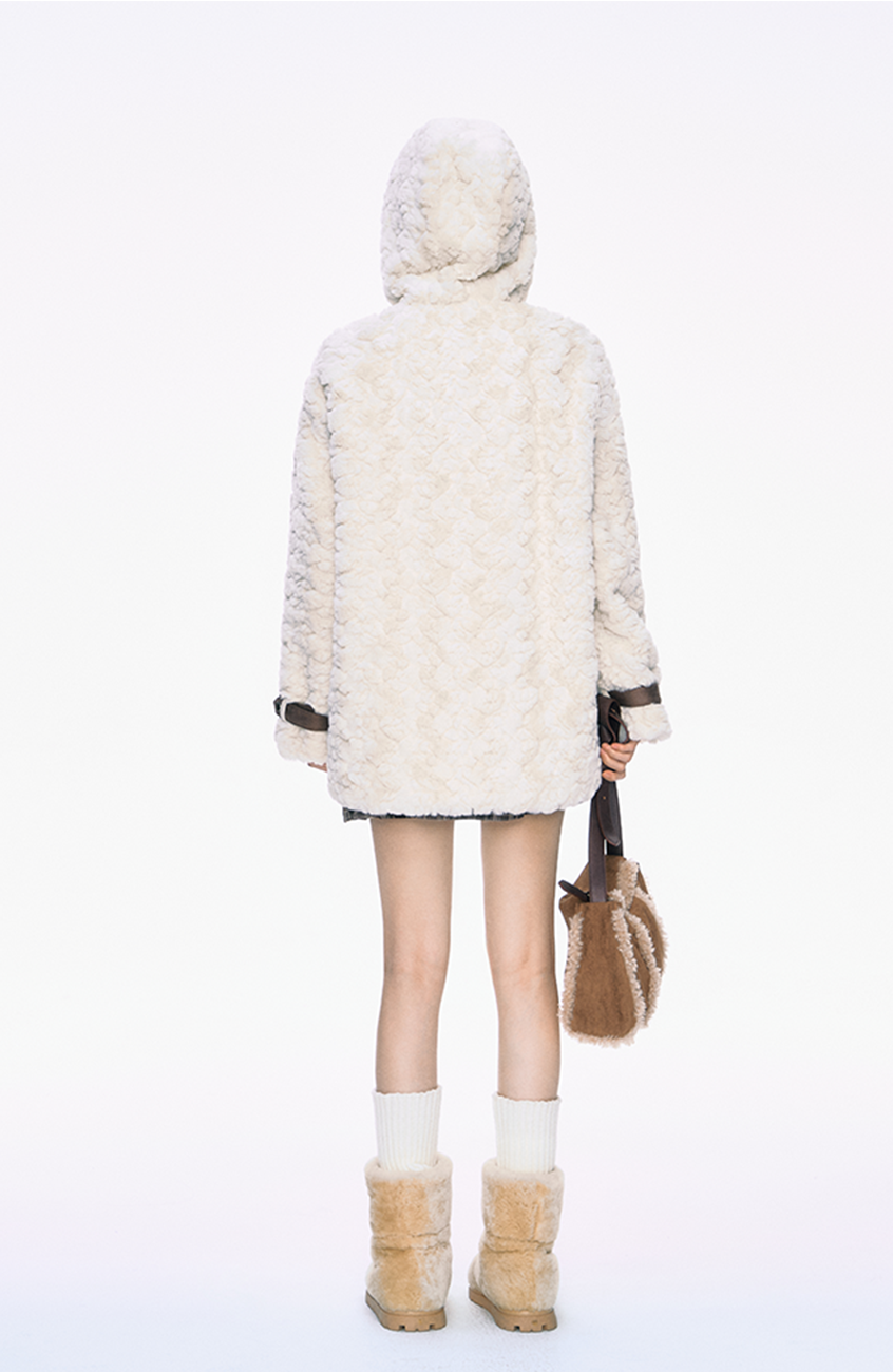 Ribbon Off-white Fur Cotton Coat PUN0039