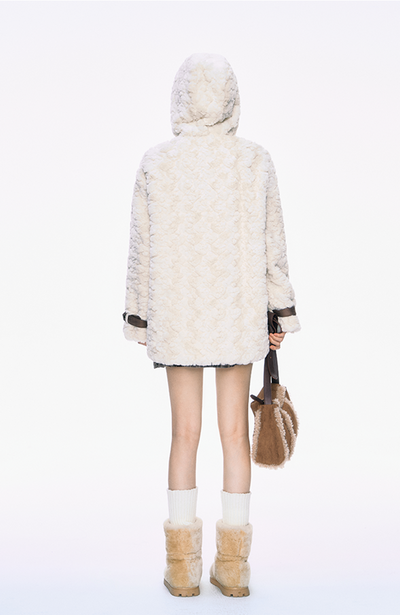 Ribbon Off-white Fur Cotton Coat PUN0039