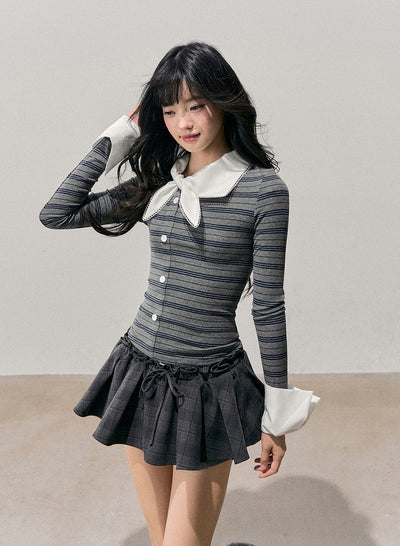 Faux Two-Piece Striped T-Shirt DIA0708