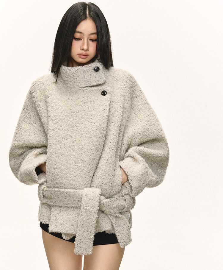 Tie-Wrap Stand Collar Short Warm Coat ANA0080