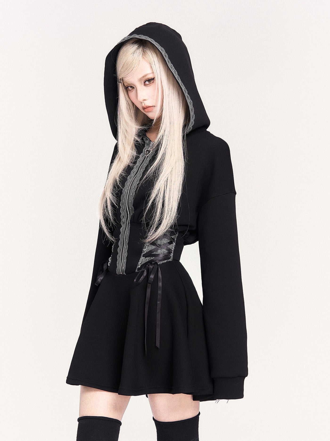 Lace-up Hooded Sweatshirt Dress VOC0469