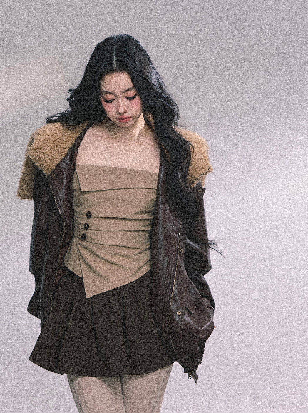 American Navy Collar Leather Jacket DIA0615