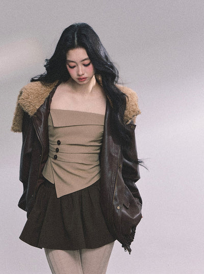 American Navy Collar Leather Jacket DIA0615