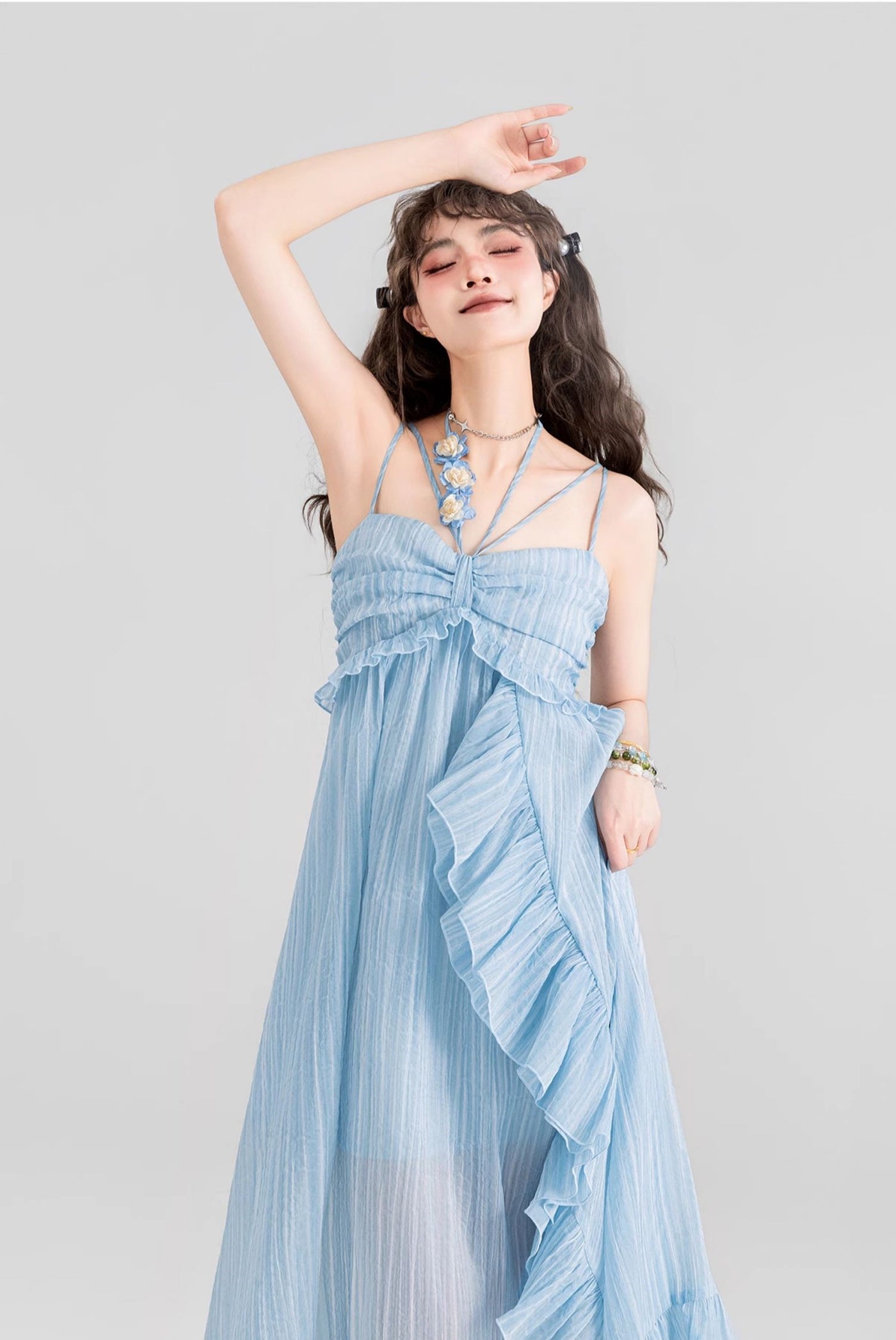 Fairy Ruffle Suspender Chiffon Long Dress KEI0094