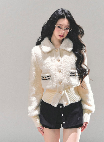 White Wool Quilted Thick Jacket DIA0673