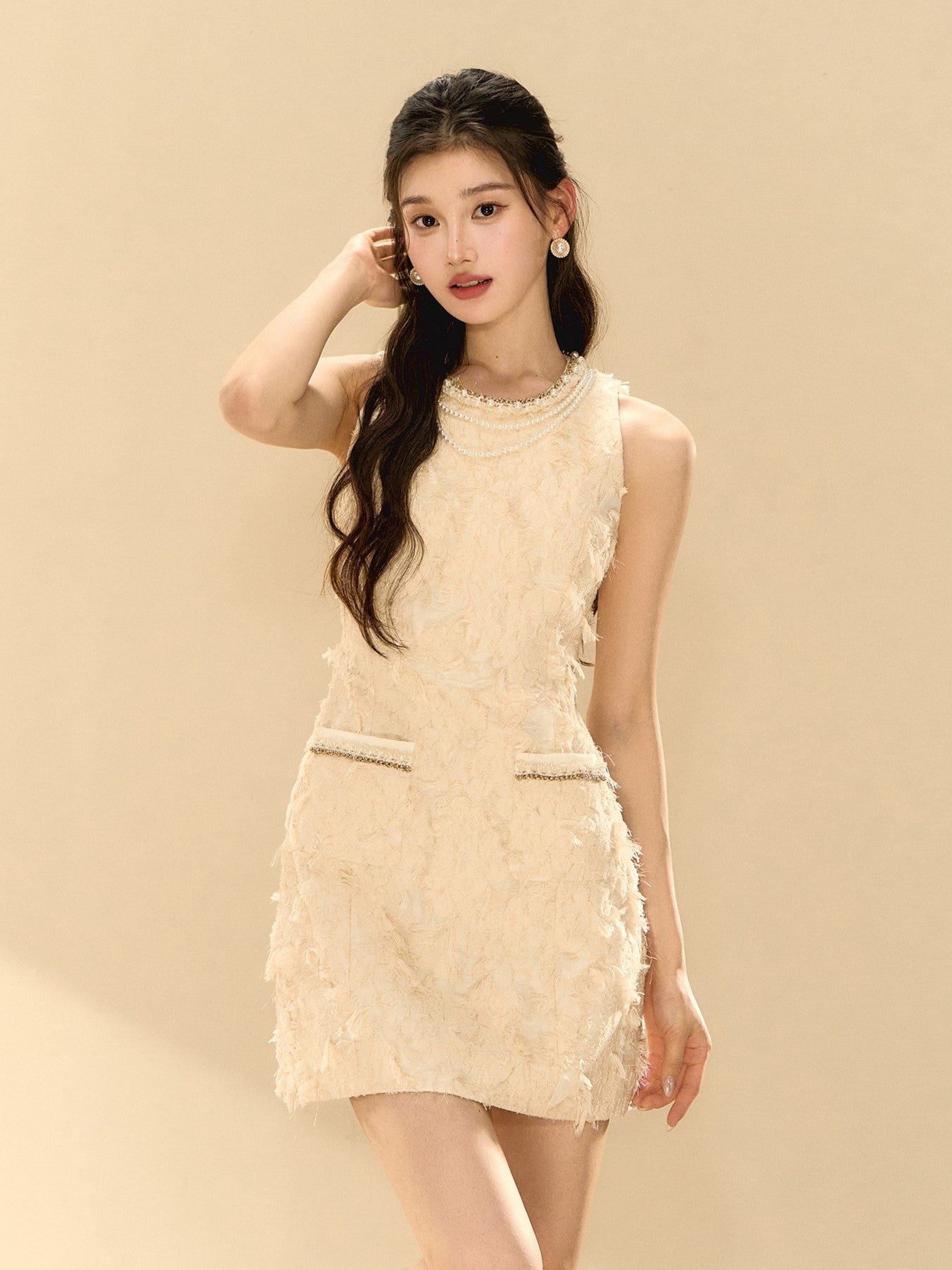 Feathery Sleeveless A-line Dress OSH0138